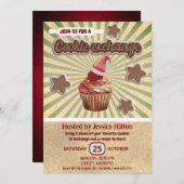 クールおもしろいレトロタイポグラフィクッキー交換パーティー 招待状 (正面/裏面)