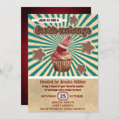 クールおもしろいレトロタイポグラフィクッキー交換パーティー 招待状 (正面/裏面)