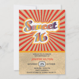 クールおもしろいレトロタイポグラフィスウィート16 招待状