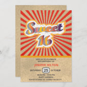 クールおもしろいレトロタイポグラフィスウィート16 招待状 (正面/裏面)