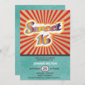 クールおもしろいレトロタイポグラフィスウィート16 招待状 (正面/裏面)