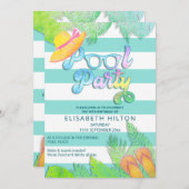 クールおもしろい夏のスクリプトプールパーティー誕生日 招待状 (正面/裏面)