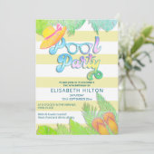 クールおもしろい夏のスクリプトプールパーティー誕生日 招待状 (スタンド正面)
