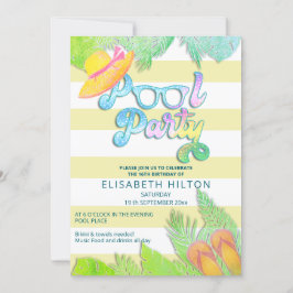 クールおもしろい夏のスクリプトプールパーティー誕生日 招待状