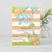 クールおもしろい夏のスクリプトプールパーティー誕生日 招待状 (スタンド正面)