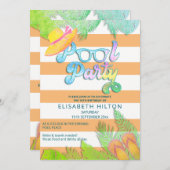 クールおもしろい夏のスクリプトプールパーティー誕生日 招待状 (正面/裏面)