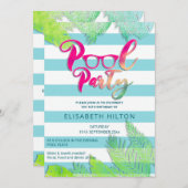 クールおもしろい夏のスクリプトプールパーティー誕生日 招待状 (正面/裏面)