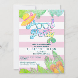 クールおもしろい夏のスクリプトプールパーティー誕生日 招待状