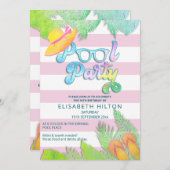 クールおもしろい夏のスクリプトプールパーティー誕生日 招待状 (正面/裏面)