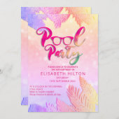 クールおもしろい夏のスクリプトプールパーティー誕生日 招待状 (正面/裏面)