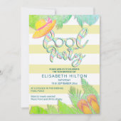 クールおもしろい夏のスクリプトプールパーティー誕生日 招待状 (正面)
