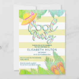 クールおもしろい夏のスクリプトプールパーティー誕生日 招待状