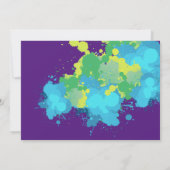 クールおもしろい紫カラフルペイントボールカラー(ばちゃばちゃ)跳ねる 招待状 (裏面)