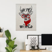 クールおもしろい鹿のスケッチ「世界への喜び」引用文 ポスター (ホームオフィス)