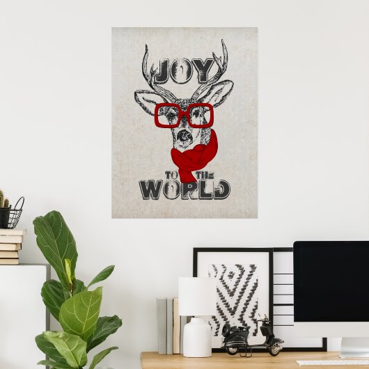 クールおもしろい鹿のスケッチ「世界への喜び」引用文 ポスター (ホームオフィス)