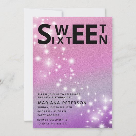 クールおもしろい10代モダンタイポグラフィ甘い16 招待状 (正面)