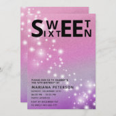 クールおもしろい10代モダンタイポグラフィ甘い16 招待状 (正面/裏面)