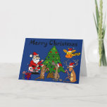 クールおもしろいSanta and Friends Merry Christmas Card シーズンカード<br><div class="desc">サンタク素晴らしロとラドルフのトナカイとユーモアのあるクリスマスの木のオリジナルのアートカードのまわりには、クリスマスの休日に最適である。フリンには、ウミガメ、アヒルのハシバミ、キリン、ピンクのフラミンゴなどがある。</div>