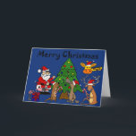 クールおもしろいSanta and Friends Merry Christmas Card シーズンカード<br><div class="desc">サンタク素晴らしロとラドルフのトナカイとユーモアのあるクリスマスの木のオリジナルのアートカードのまわりには、クリスマスの休日に最適である。フリンには、ウミガメ、アヒルのハシバミ、キリン、ピンクのフラミンゴなどがある。</div>