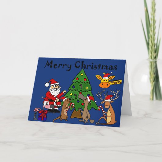 クールおもしろいSanta and Friends Merry Christmas Card シーズンカード (正面)