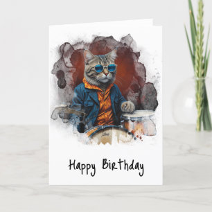 *~*クールお尻キャットドラマーAP91誕生日カード サンキューカード