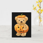 クールかぼちゃとハロウィーン用クマ カード (黄色い花)