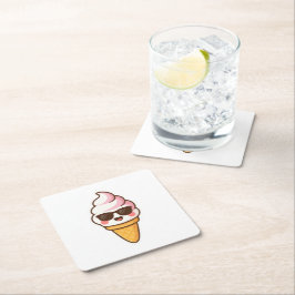 クールかわいいアイスクリーム スクエアペーパーコースター