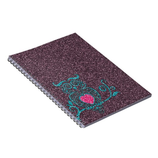 クールかわいいトレンディーターコイズブルー渦巻形のフクロウ ノートブック (右側)