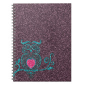 クールかわいいトレンディーターコイズブルー渦巻形のフクロウ ノートブック (正面)