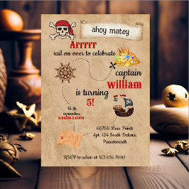 クールかわいいプール船パイレーツ誕生日 招待状