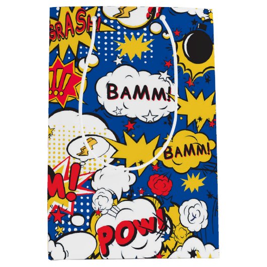 クールすごい英単語アートタイル模様 ミディアムペーパーバッグ (正面)