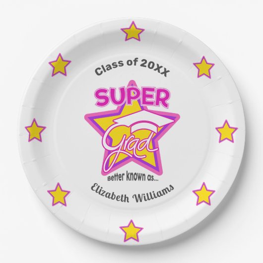 クールすごいGrad Pink – 名前と年をカスタマイズ ペーパープレート (正面)