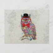 クールでおもしろいで粋でカラフルな水彩画のフクロウ ポストカード (正面)