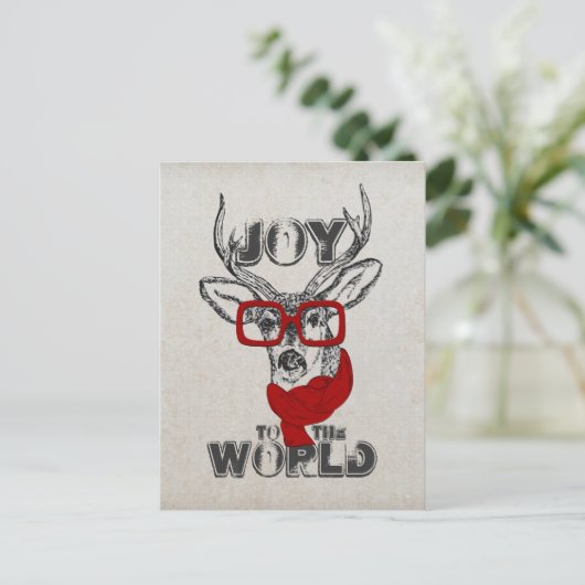 クールでおもしろいなシカのスケッチ"世界への喜び"の引用文 シーズンポストカード (スタンド正面)