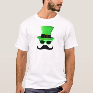 クールでおもしろいなセントパトリックの日の口ひげのシルクハットの人 Tシャツ