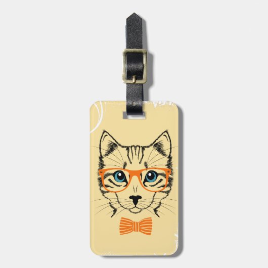 クールでかわいい猫のヒップスター ラゲッジタグ (正面縦)