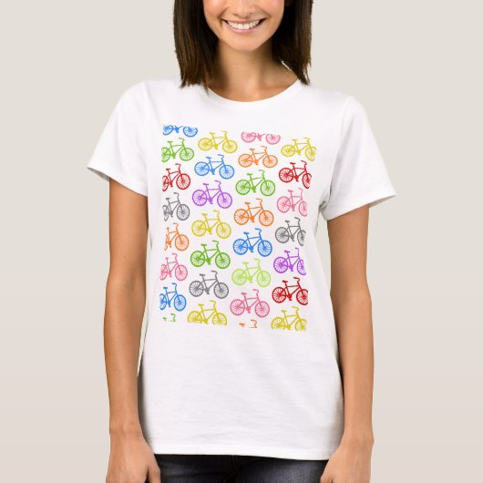 クールでかわいい自転車パターンカラフルな継ぎ目が無い Tシャツ (正面)