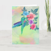 クールでかわいく粋な水彩画のハチドリの花柄 カード (正面)