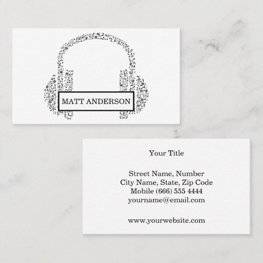 クールではっきりしたなDJのヘッドホーンの黒い音楽 名刺 (正面/裏面)