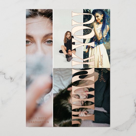 クールでエレガントなお礼の卒業用ホイルカード 箔招待状 (正面)