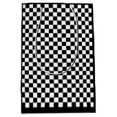 クールでカスタムな色の黒くか白いチェッカーボードのプリント ミディアムペーパーバッグ (正面)