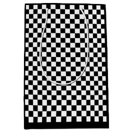 クールでカスタムな色の黒くか白いチェッカーボードのプリント ミディアムペーパーバッグ