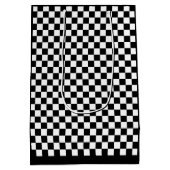 クールでカスタムな色の黒くか白いチェッカーボードのプリント ミディアムペーパーバッグ (裏面)