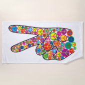 クールでカラフルで素晴しいピースサイン手 ビーチタオル (正面)