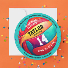 クールでカラフルなスポーツスラムダンクアクアブルーバスケットボール 招待状