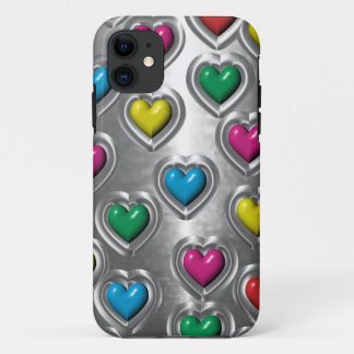 クールでカラフルな金属のハートのiPhone 5の箱 iPhone 11 ケース