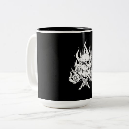 クールでクラシックでエレガントな白黒のスカルの入れ墨 ツートーンマグカップ (正面左)