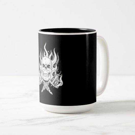 クールでクラシックでエレガントな白黒のスカルの入れ墨 ツートーンマグカップ (正面右)
