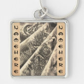 クールでクラシックなヴィンテージの日本の鬼インク入れ墨 キーホルダー (正面)