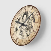 クールでクラシックなヴィンテージの日本の鬼インク入れ墨 ラウンド壁時計 (傾斜)